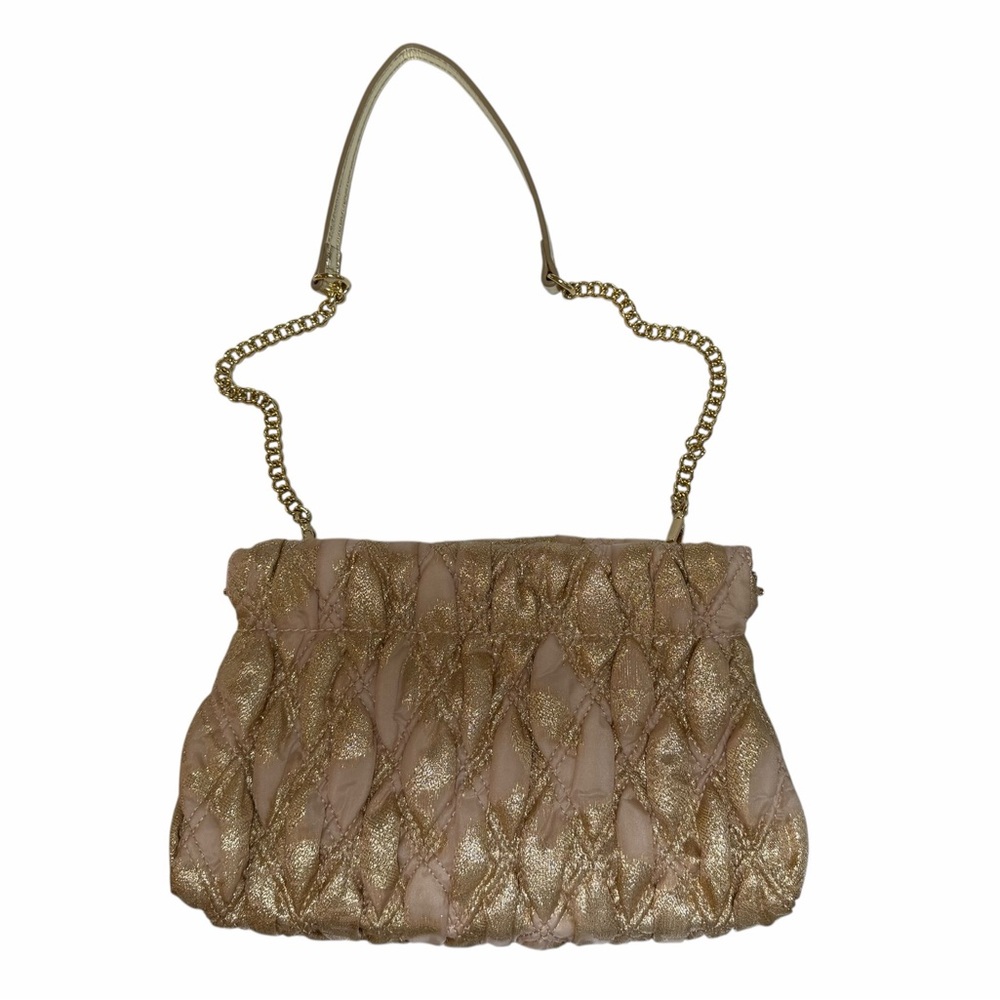 Lilly Pulitzer Gold Organza Quilted Chancey Clutch w/ Turn-Lock Closure & Chain - Picture 11 of 16